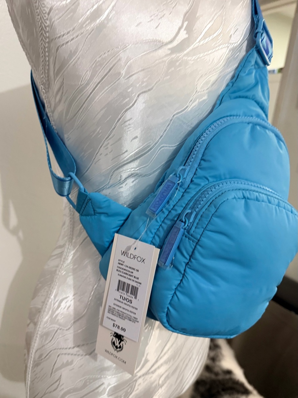 Wildfox Women’s Bright Sky Blue Puffer Crossbody Bag Spring Summer Vacation - Picture 5 of 6